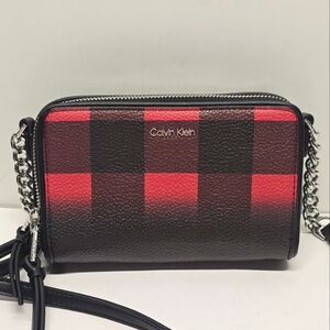 Calvin Klein Marybelle Buffalo Plaid Crossbody Black Red NWOT